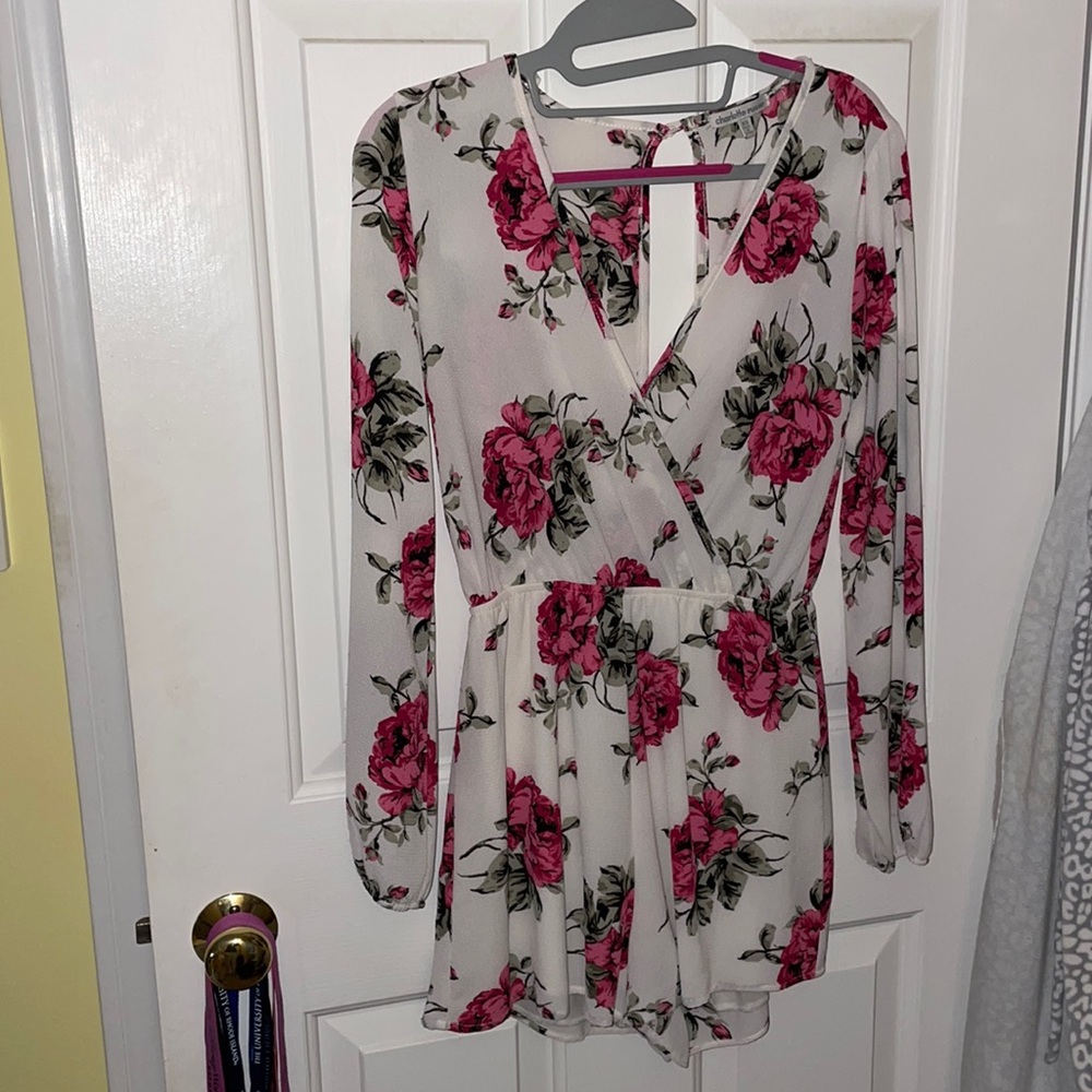 White and Pink Floral Romper